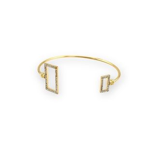 Swarovski Crystal Double Rectangle Pave Gold Cuff Bracelet